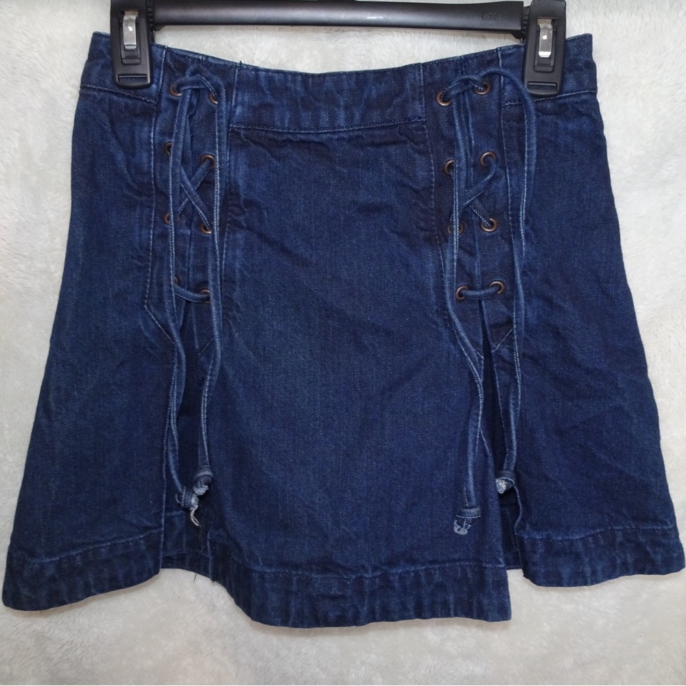 Free People Lace Up Denim Mini Skirt